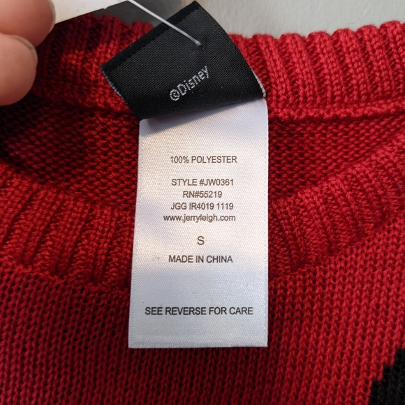 NWT Disney Mickey Mouse Red Black Crew Neck Sweater Size Small - Picture 7 of 9